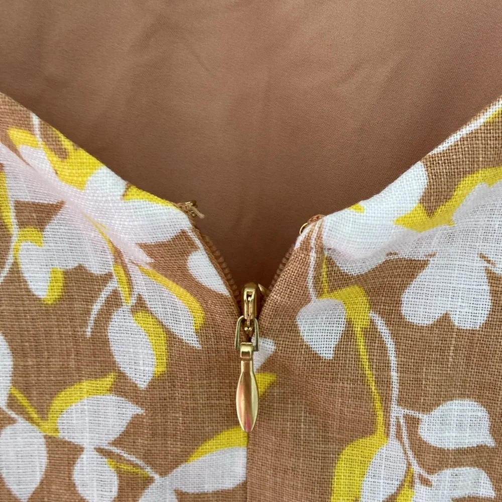 Draper James June Dress Shadow Floral Linen White Tan Yellow XS or 0 - Picture 8 of 17